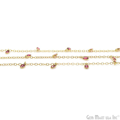 Pink Tourmaline Oval 5x3mm Gold Plated Bezel Connector Dangle Rosary Chain