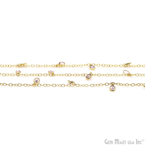 Morganite Oval 5x3mm Gold Plated Bezel Connector Dangle Rosary Chain