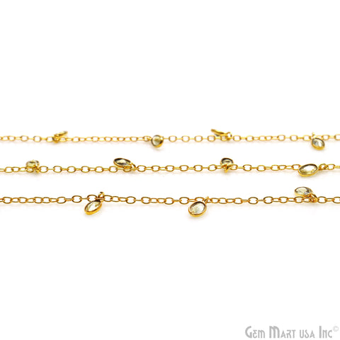 Lemon Topaz Oval 5x3mm Gold Plated Bezel Connector Dangle Rosary Chain