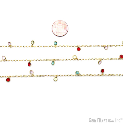 Multi Color Zircon Round 4mm Bezel Gold Plated Dangle Fancy Rosary Chain