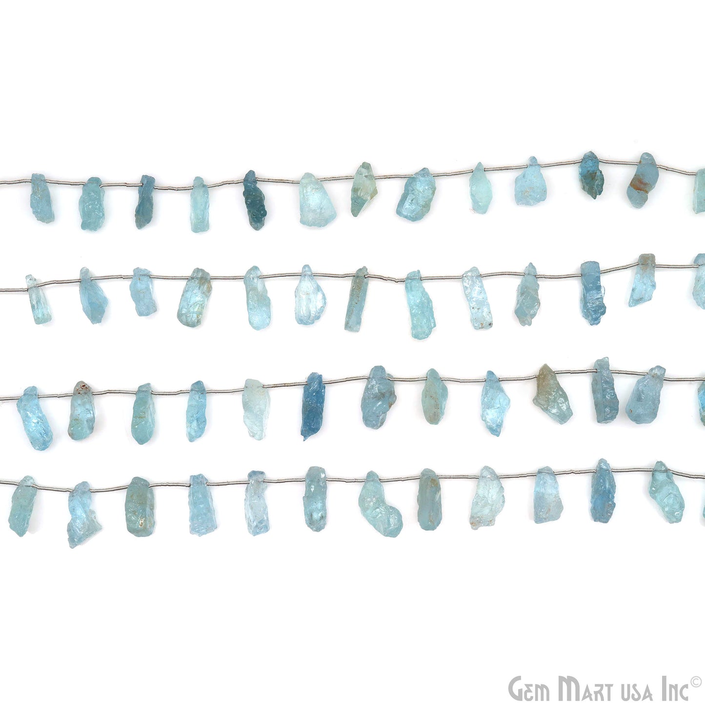 Aquamarine Rough Beads, 9.5 Inch Gemstone Strands, Drilled Strung Briolette Beads, Free Form, 12x20mm