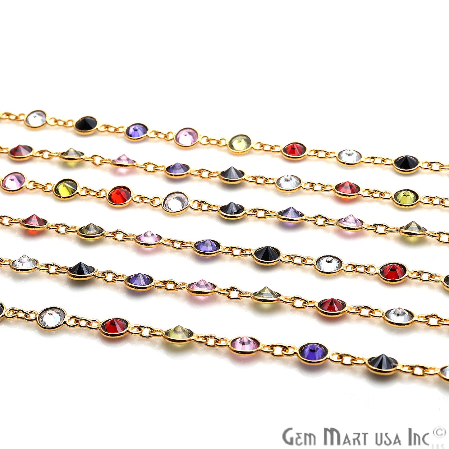 Multi Stone 5mm Round Bezeled Gold Plated Continuous Connector Chain - GemMartUSA