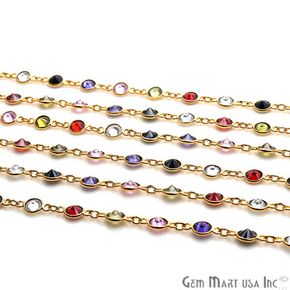 Multi Stone 5mm Round Bezeled Gold Plated Continuous Connector Chain - GemMartUSA