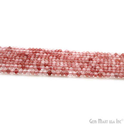 Strawberry Quartz Rondelle Beads, 12.5 Inch Gemstone Strands, Drilled Strung Nugget Beads, Faceted Round, 3-4mm