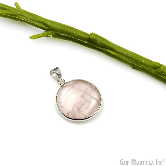 Rose Quartz Gemstone Round 31x26mm Sterling Silver Necklace Pendant 1PC