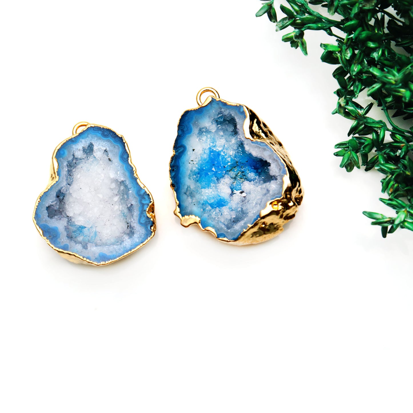 Geode Druzy 29x22mm Organic Gold Electroplated Single Bail Gemstone Earring Connector 1 Pair