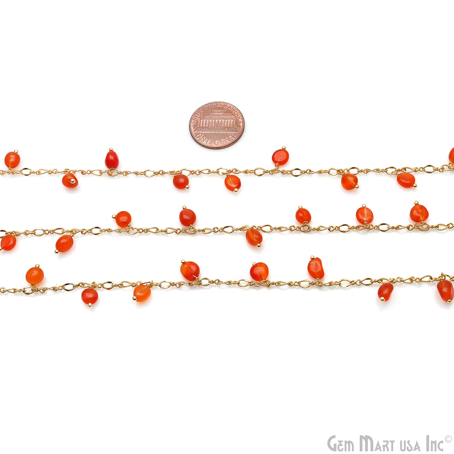 Carnelian Tumble Beads 8x5mm Gold Plated Cluster Dangle Chain