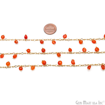 Carnelian Tumble Beads 8x5mm Gold Plated Cluster Dangle Chain