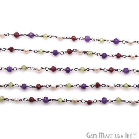 Multi Color & Pearl Gemstone Beaded Wire Wrapped Rosary Chain