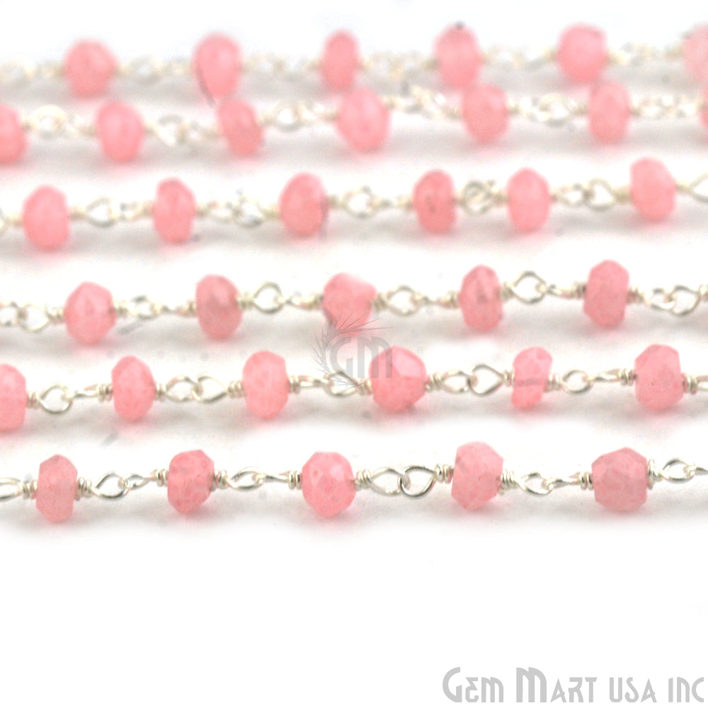 Rose Chalcedony Silver Plated Wire Wrapped Beaded Rosary Chain (763970093103)