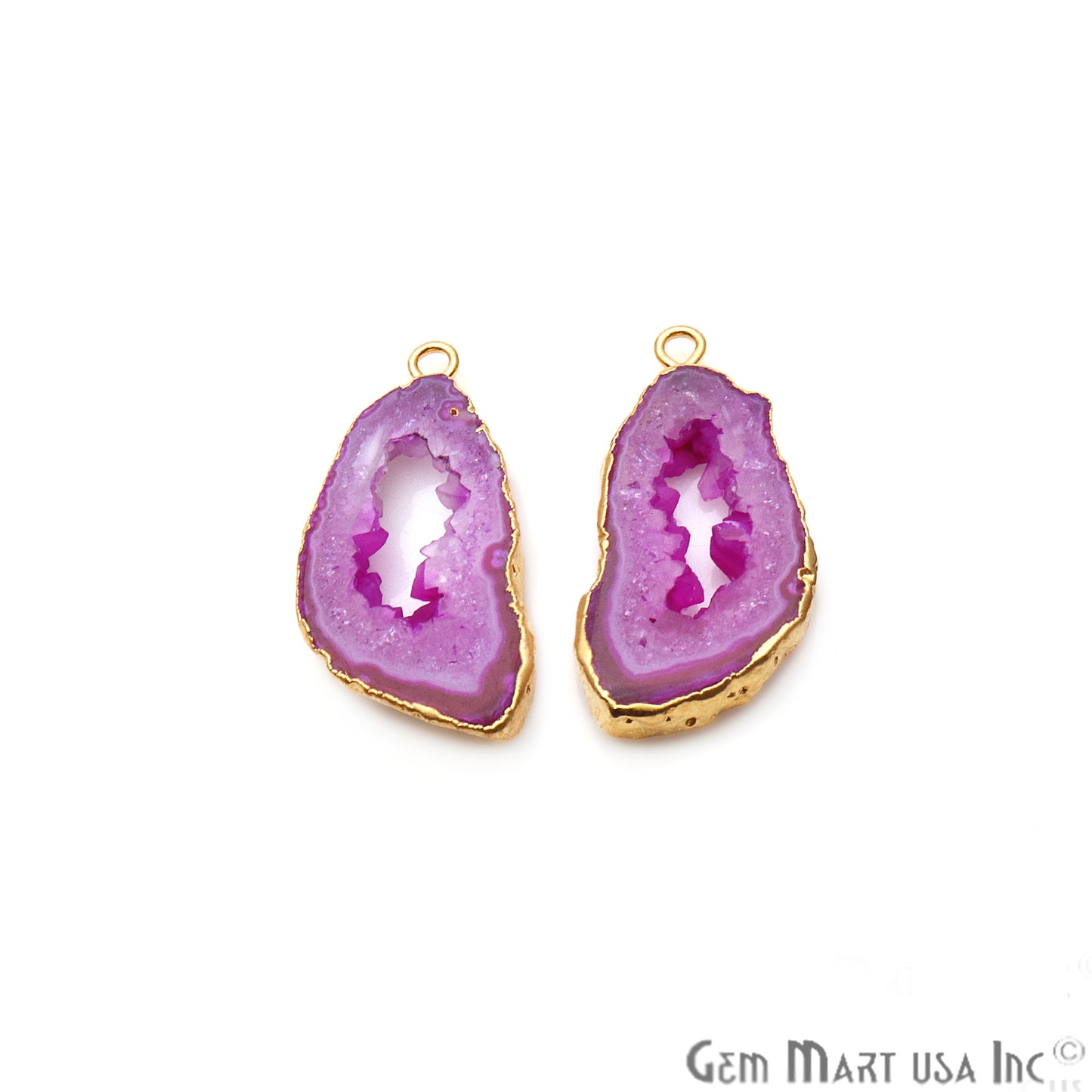 Agate Slice 24x30mm Organic Gold Electroplated Gemstone Earring Connector 1 Pair - GemMartUSA