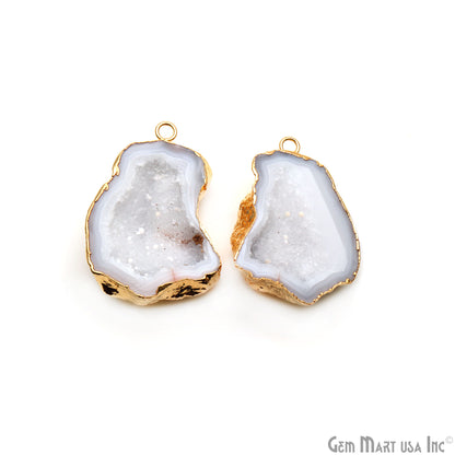 Geode Druzy 28x39mm Organic Gold Electroplated Single Bail Gemstone Earring Connector 1 Pair