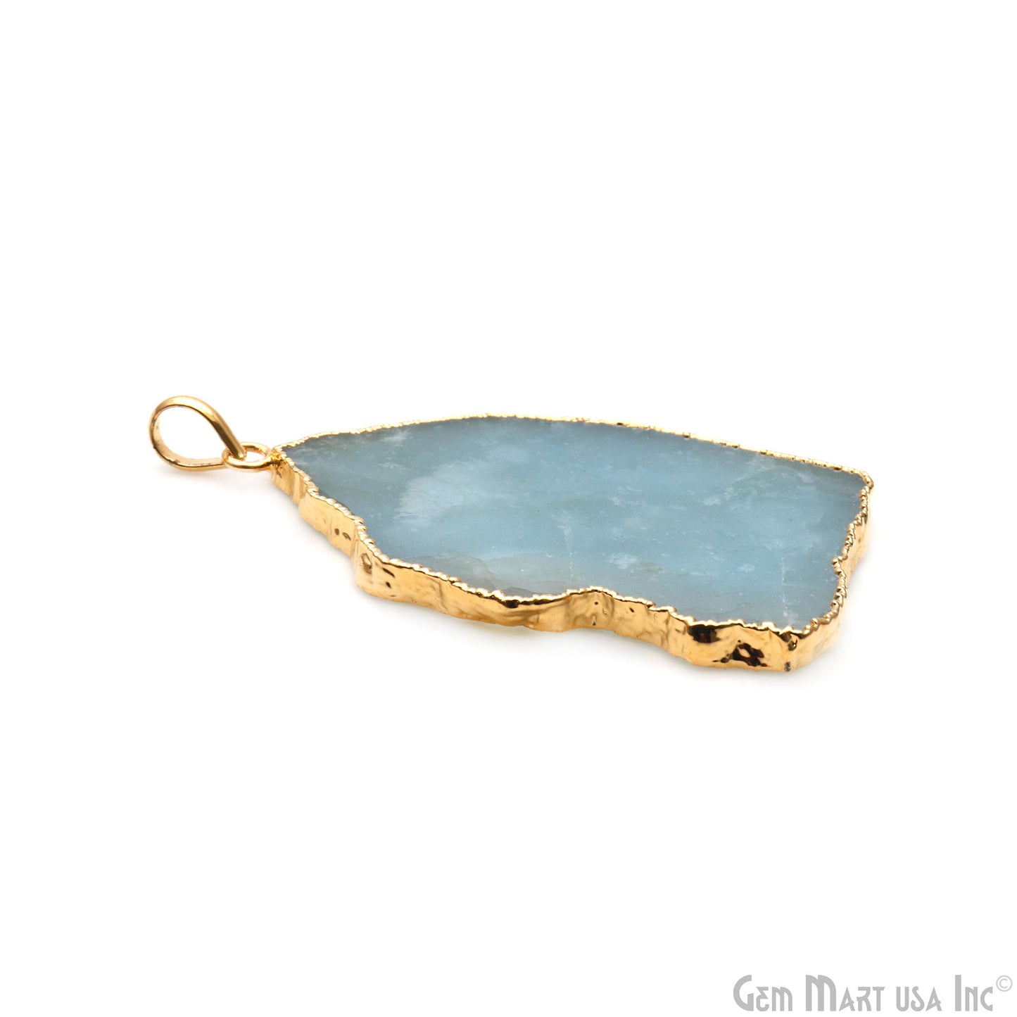 Aquamarine Free Form shape 54x31mm Gold Electroplated Gemstone Single Bail Pendant