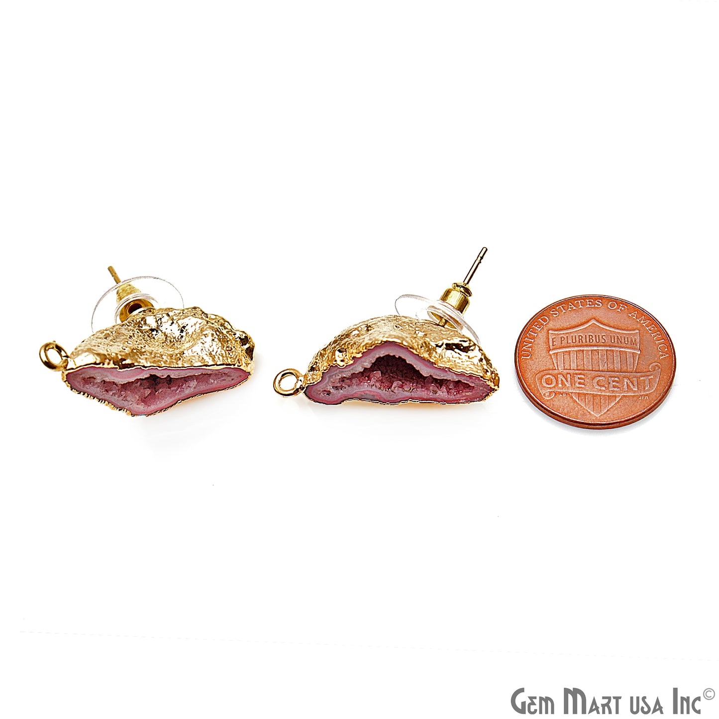 DIY Agate Slice Geode Druzy 28x13mm Gold Electroplated Loop Connector Studs Earrings - GemMartUSA