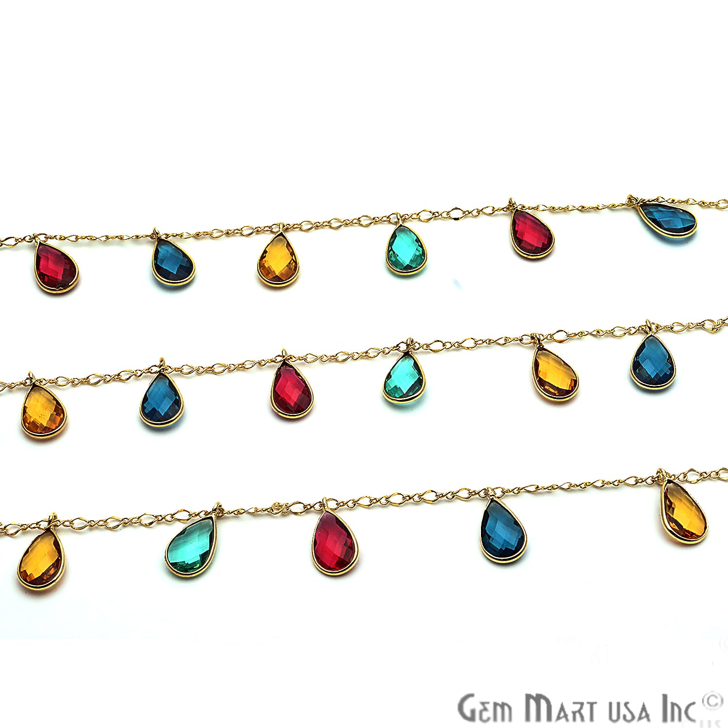 Multi Stone Pear Bezel Gold Plated Dangle Gemstone Rosary Chain - GemMartUSA