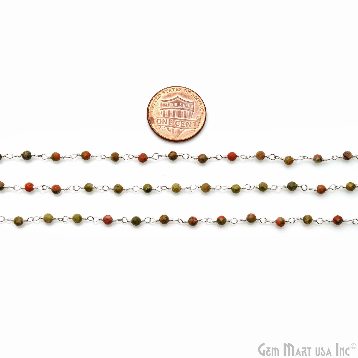 Unakite 2.5-3mm Silver Plated Beaded Wire Wrapped Rosary Chain