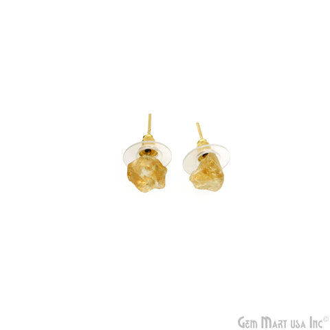 Natural Rough Gemstone 8x5mm Gold Plated Stud Earring