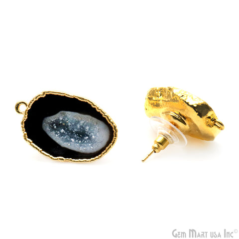 DIY Agate Slice Geode Druzy Gold Edged Loop Connector Studs Earrings