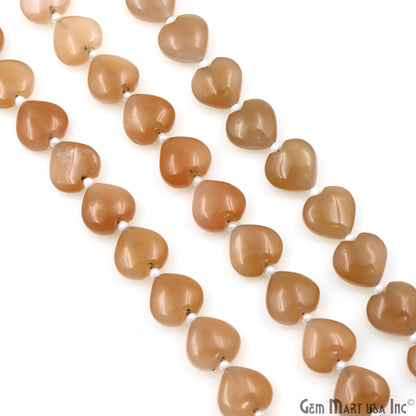 Peach Moonstone Heart Beads, 7 Inch Gemstone Strands, Drilled Strung Briolette Beads, Heart Shape, 10mm