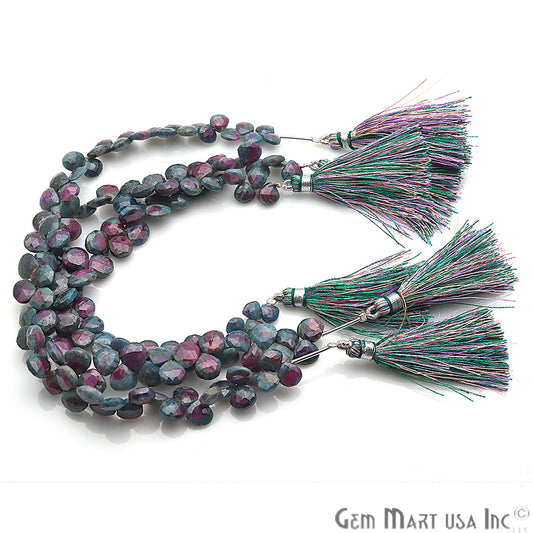 Ruby Zoisite Gemstone 7mm Heart Beaded Handmade Silver Wire Rondelle - GemMartUSA