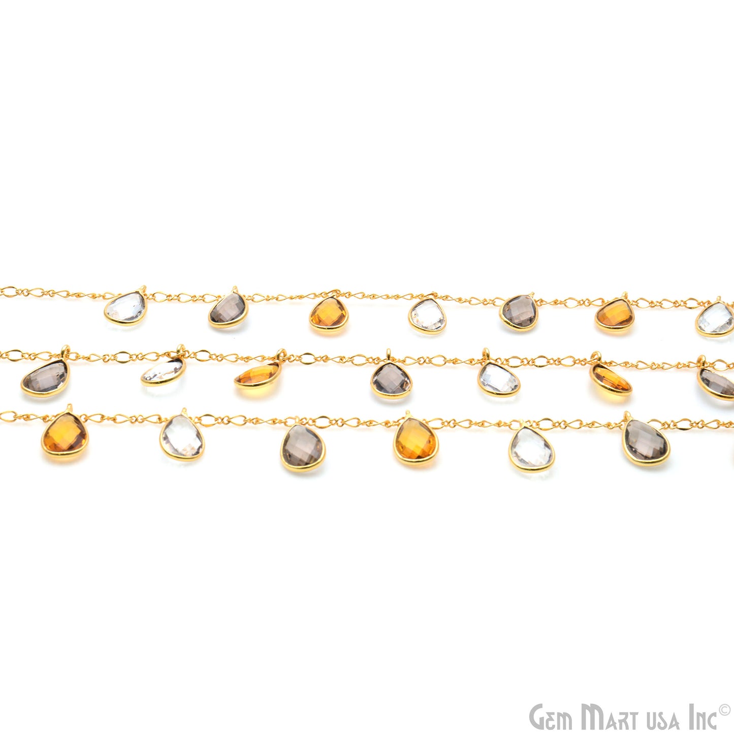 Citrine & Crystal Pears Gold Bezel Connector Dangle Rosary Chain