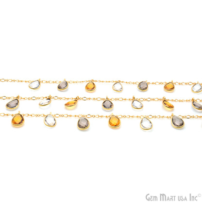 Citrine & Crystal Pears Gold Bezel Connector Dangle Rosary Chain