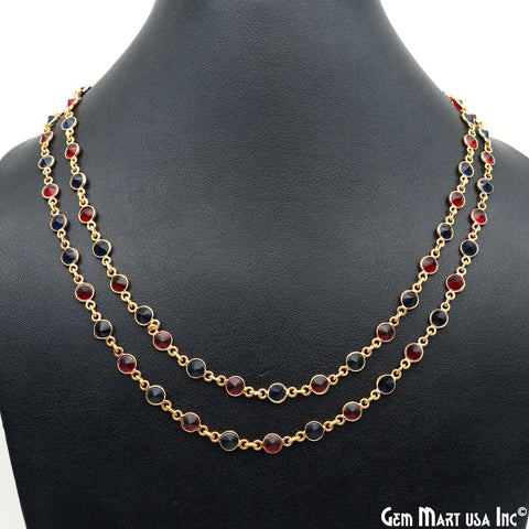 Sapphire & Pink Tourmaline Faceted Round 5mm Bezel Gold Plated Continuous Connector Chain