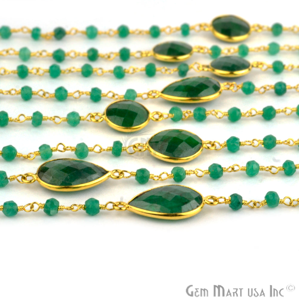 Emerald Beads 10mm Gold Plated Bezel Rosary Connector Chain - GemMartUSA