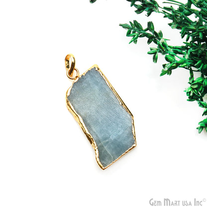 Aquamarine Free Form shape 39x19mm Gold Electroplated Gemstone Single Bail Pendant