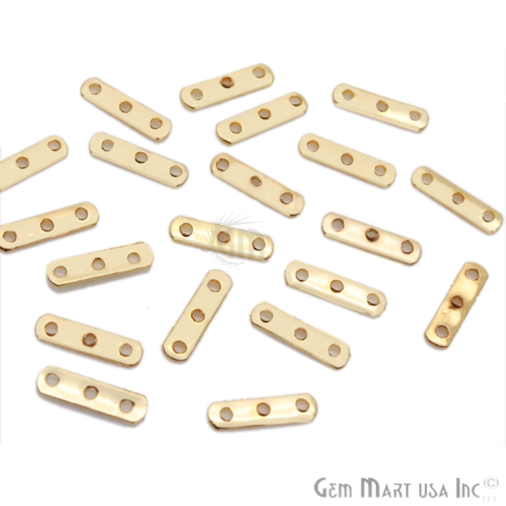 5pc Lot Gold Spacers Bar, 3 Hole Bar, Gold Plated Multi Strand Connector - GemMartUSA