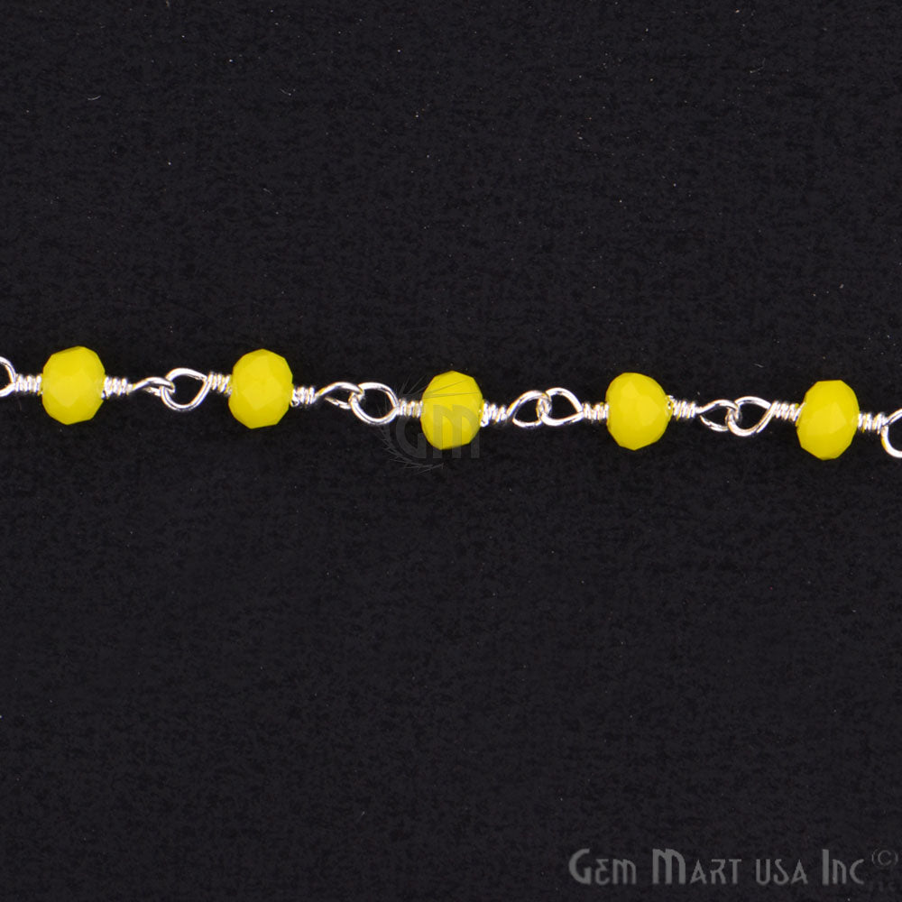 Yellow Chalcedony Beads 3-3.5mm Silver Plated Wire Wrapped Rosary Chain