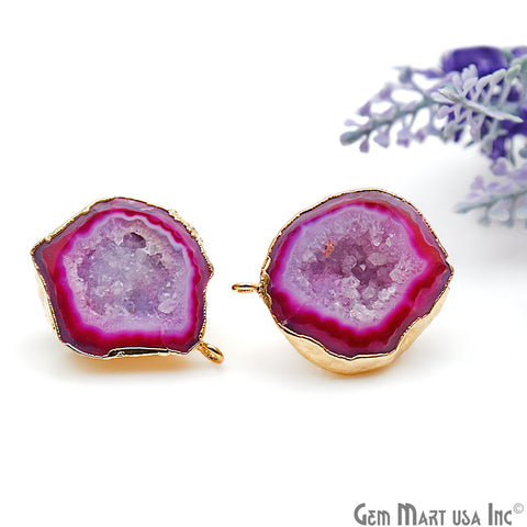 DIY Agate Slice Geode Druzy 24x31mm Gold Electroplated Loop Connector Studs Earrings - GemMartUSA