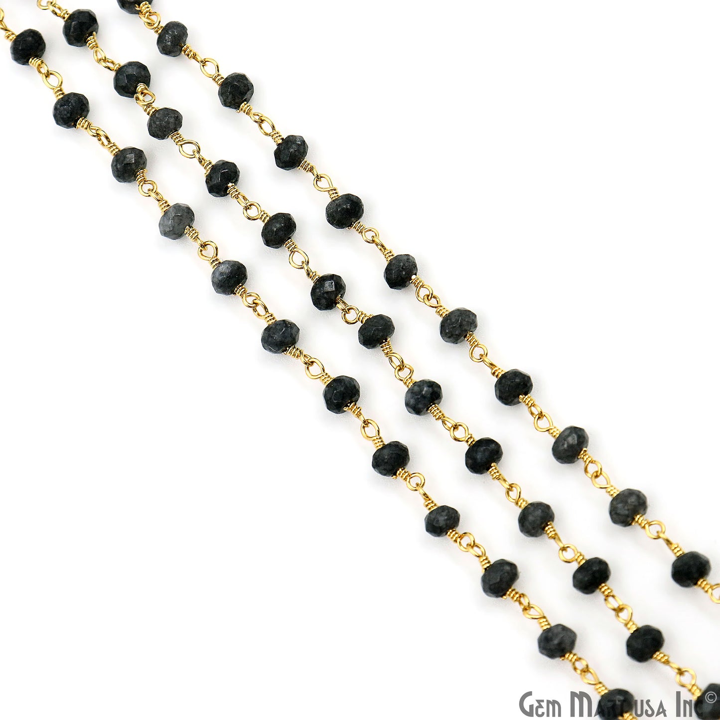 Gray Jade Faceted Beads 4mm Gold Plated Gemstone Rosary Chain