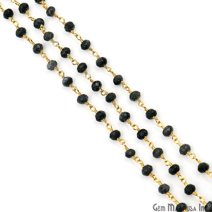 Gray Jade Faceted Beads 4mm Gold Plated Gemstone Rosary Chain