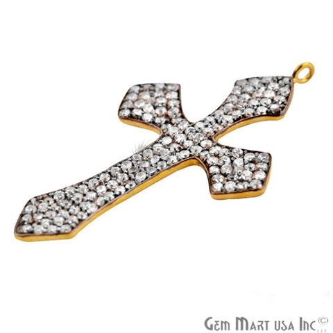 Cubic Zircon Pave 'Christ Cross' Gold Vermeil Charm For Bracelet & Pendants - GemMartUSA