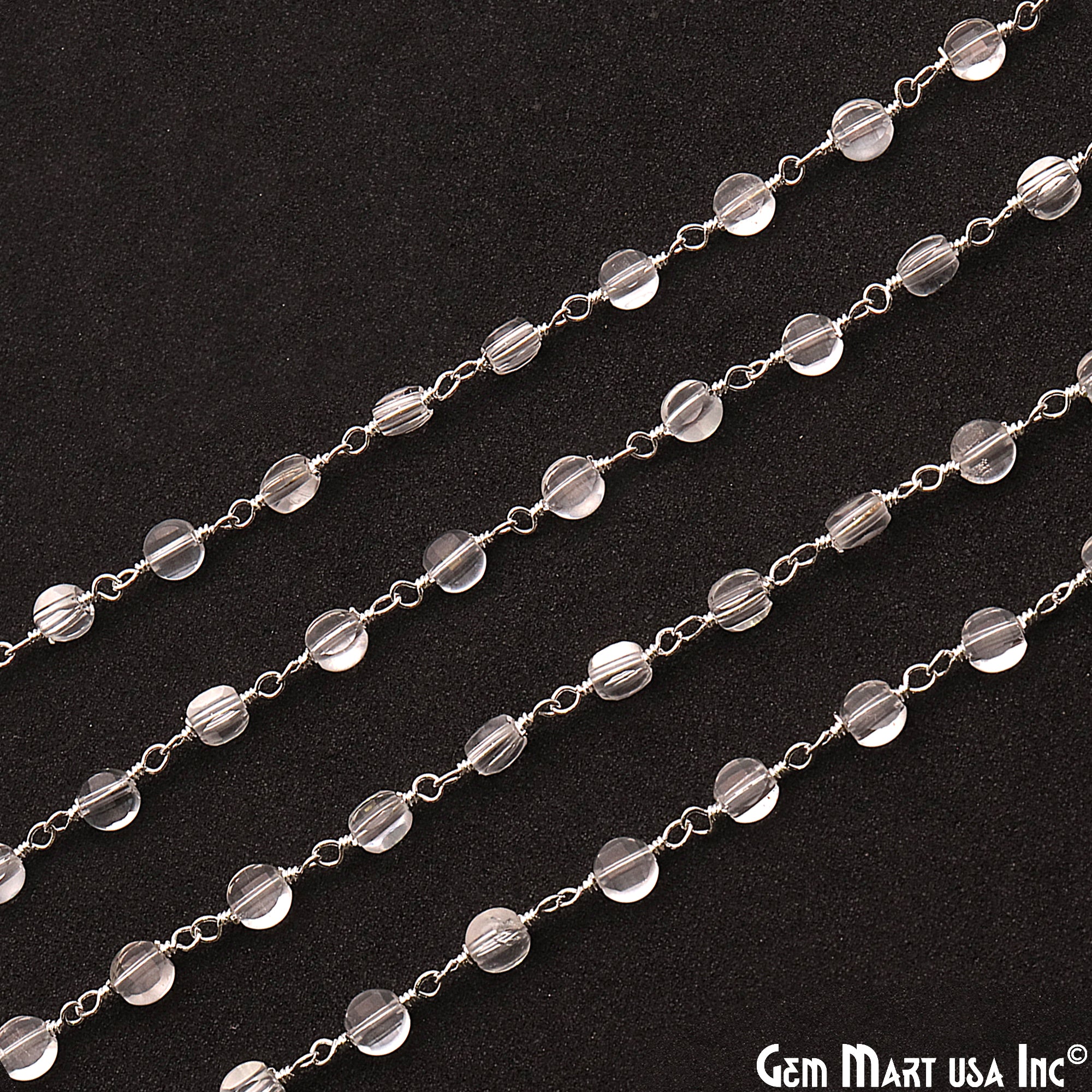 Crystal Faceted 3-4mm Silver Wire Wrapped Rosary Chain - GemMartUSA
