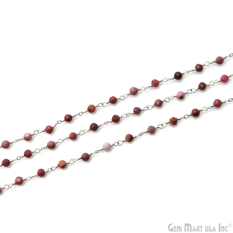 Strawberry Quartz Faceted 3-3.5mm Silver Wire Wrapped Beads Rosary Chain