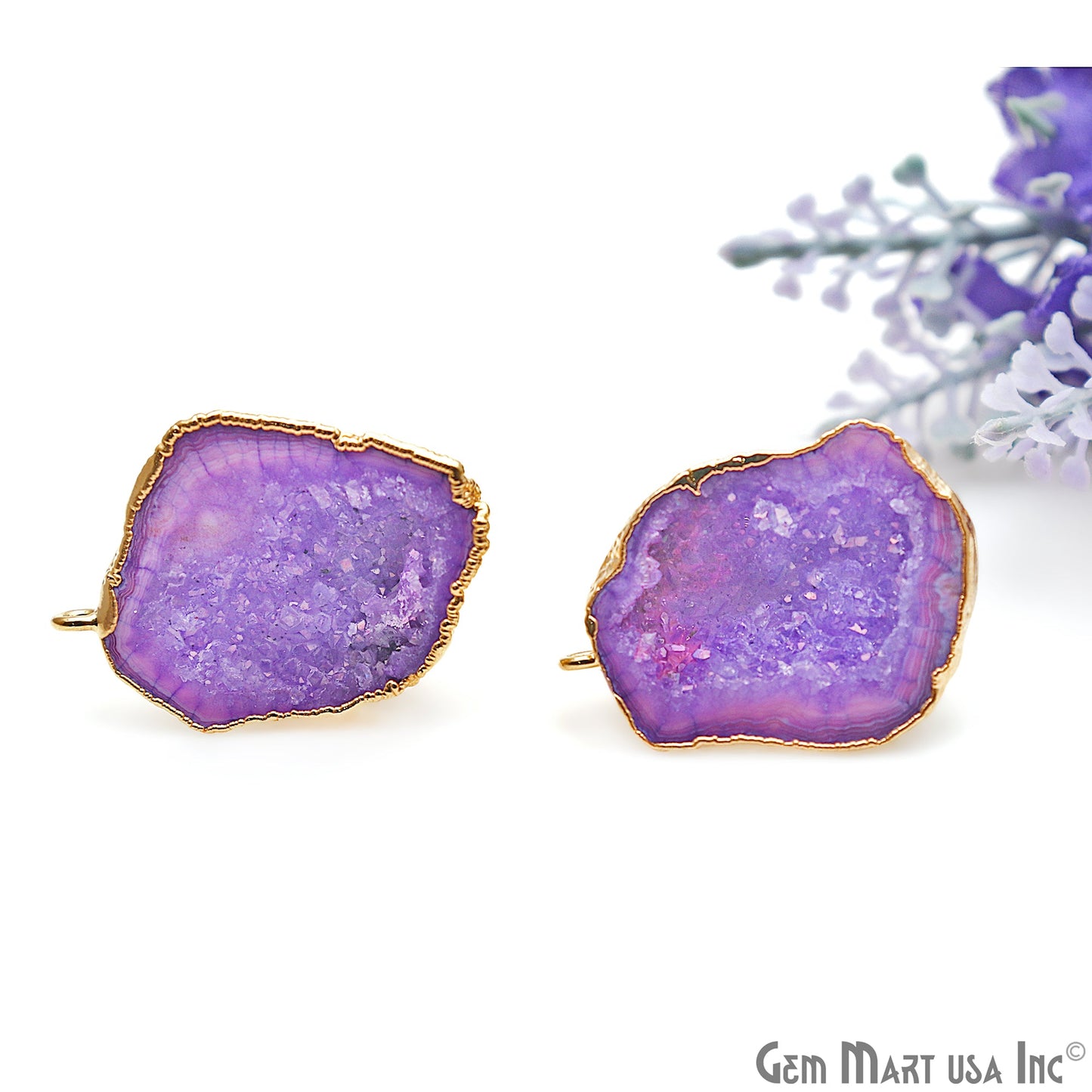DIY Agate Slice Geode Druzy Gold Edged Loop Connector Studs Earrings