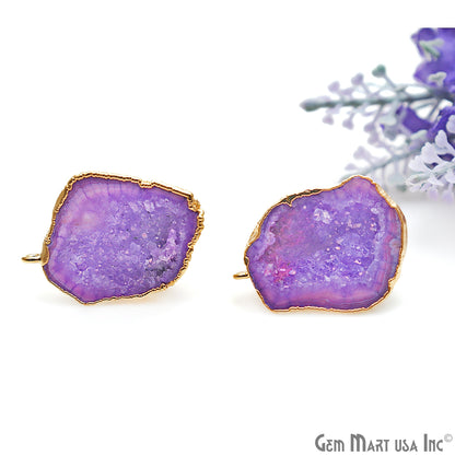 DIY Agate Slice Geode Druzy Gold Edged Loop Connector Studs Earrings