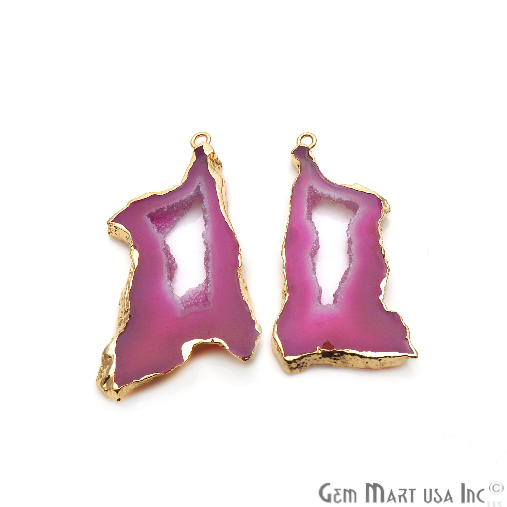 Agate Slice 52x27mm Organic Gold Electroplated Gemstone Earring Connector 1 Pair - GemMartUSA