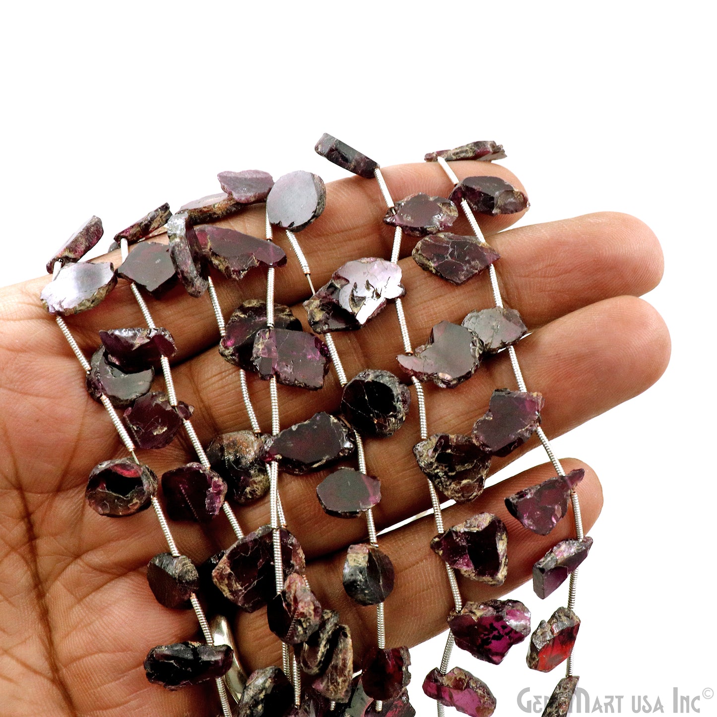 Rhodolite Rough Beads, 9 Inch Gemstone Strands, Drilled Strung Briolette Beads, Free Form, 13x10mm