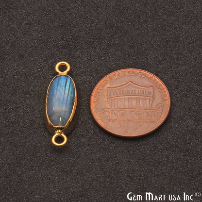 Labradorite Cabochon 23x8mm Oval Gold Electroplated Double Bail Gemstone Connector - GemMartUSA