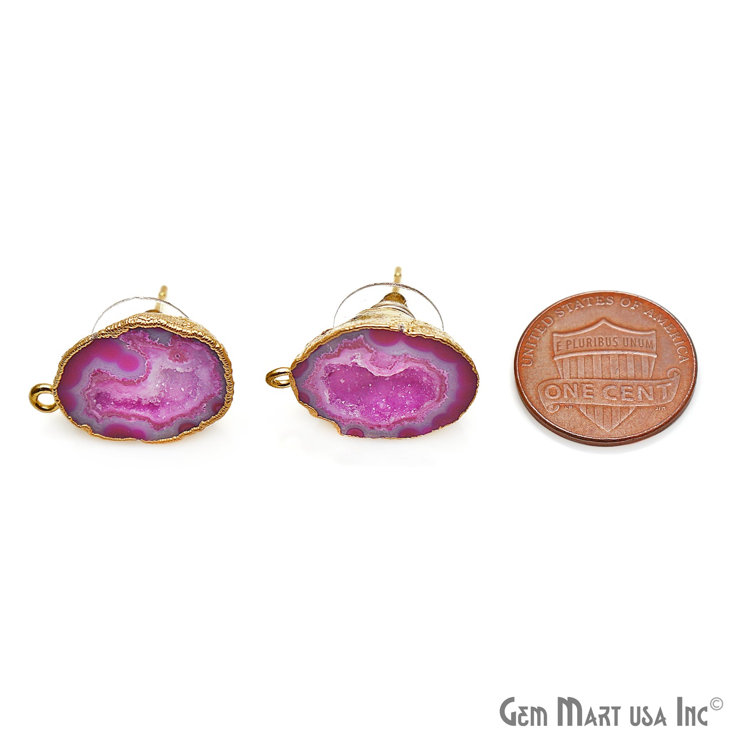 DIY Agate Slice Geode Druzy 16x22mm Gold Electroplated Loop Connector Studs Earrings - GemMartUSA