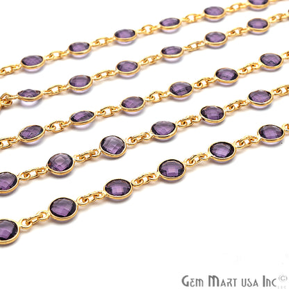 Amethyst 5mm Bezel Link Gold Plated Continuous Connector Chain - GemMartUSA