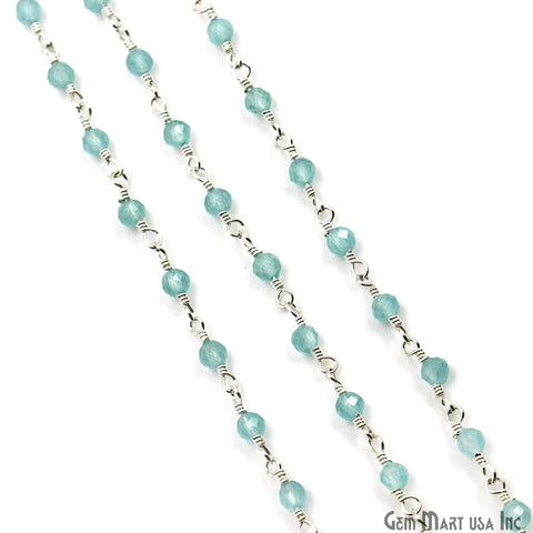 Aqua Monalisa Faceted Beads 3-3.5mm Silver Plated Gemstone Rosary Chain