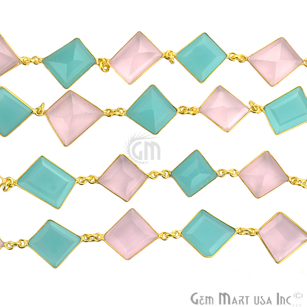 Rose with Aqua 10-15mm Gold Bezel Continuous Connector Chain - GemMartUSA (764292890671)