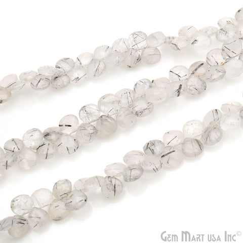 Rutilated Heart Beads, 6.5 Inch Gemstone Strands, Drilled Strung Briolette Beads, Heart Shape, 6-7mm