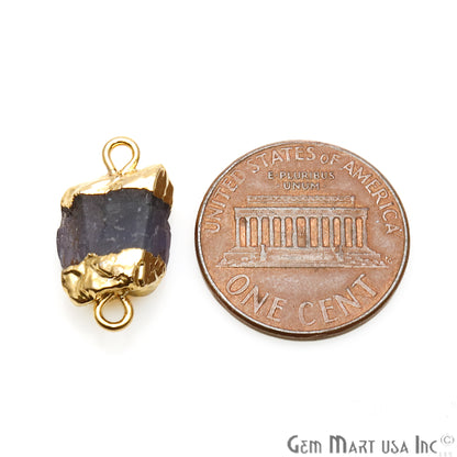 Rough Fluorite Organic 19x9mm Gold Electroplated Pendant Connector - GemMartUSA