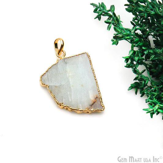 Aquamarine Free Form shape 36x27mm Gold Electroplated Gemstone Single Bail Pendant