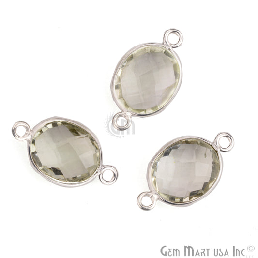 Green Amethyst 8x10mm Oval Double Bail Silver Bezel Connector